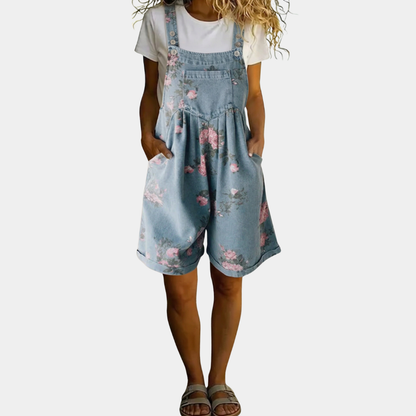 Odile | Salopette Denim Fleurie