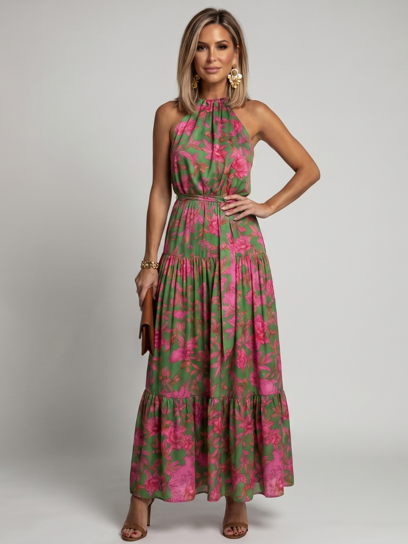 Laure | Robe midi drapée halter