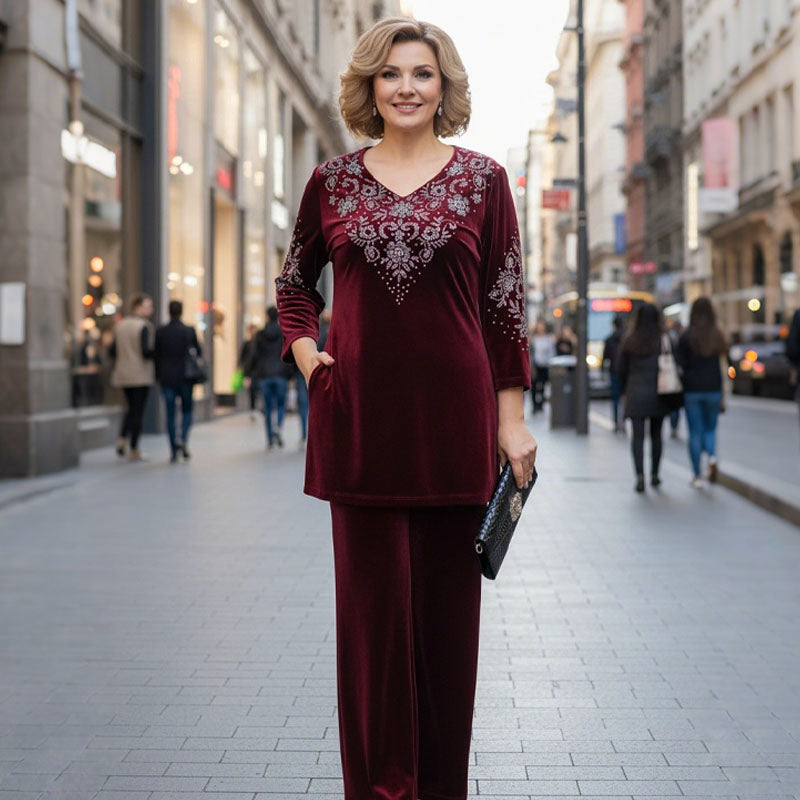Elvire | Ensemble velours brodé