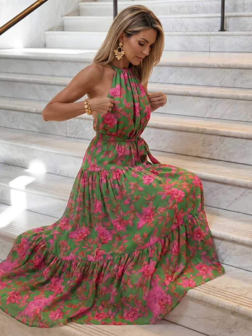 Laure | Robe midi drapée halter