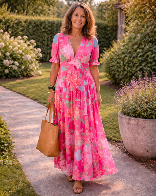 Léonie | Robe midi fleurie col V