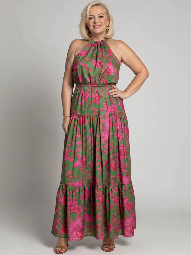 Laure | Robe midi drapée halter