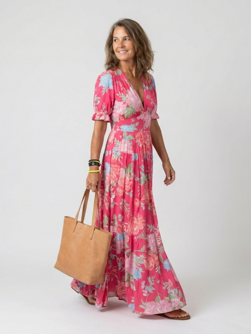 Léonie | Robe midi fleurie col V