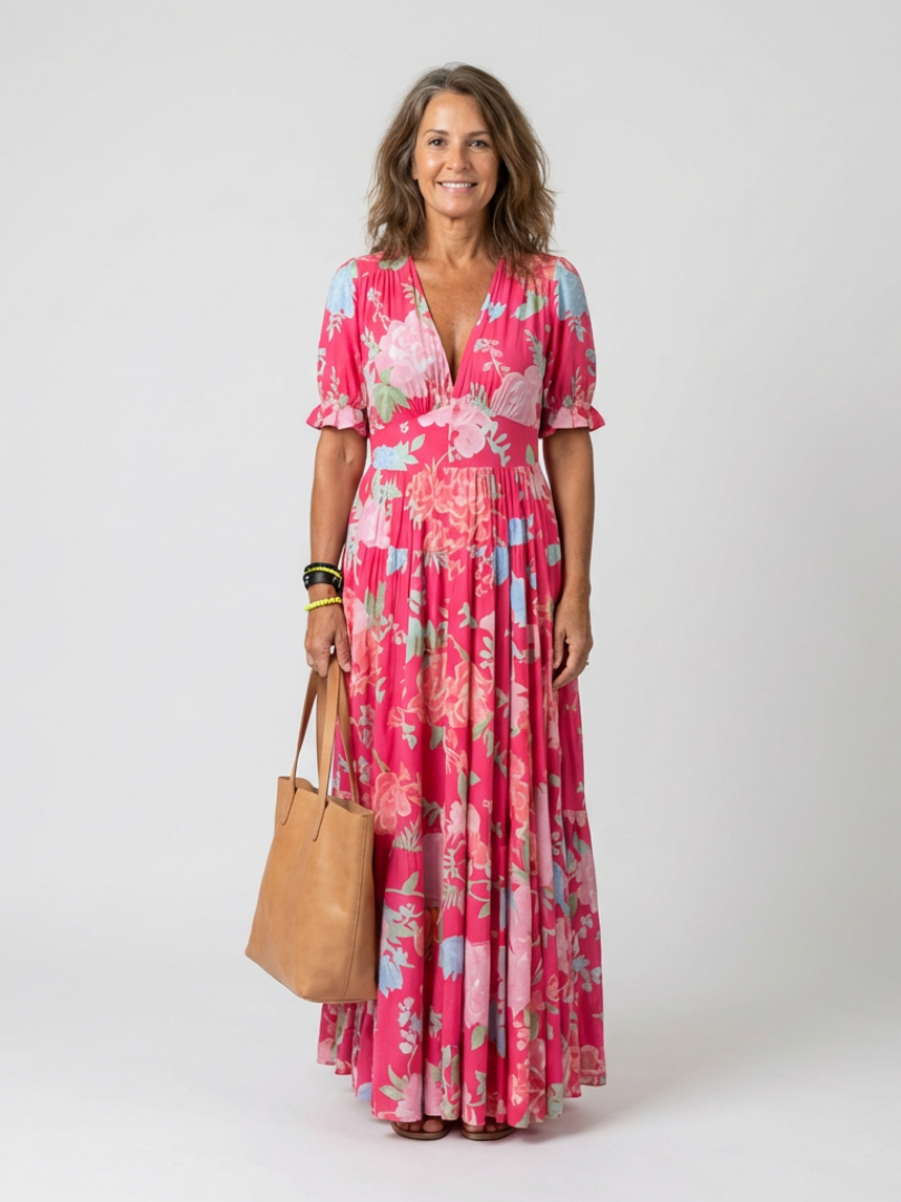 Léonie | Robe midi fleurie col V