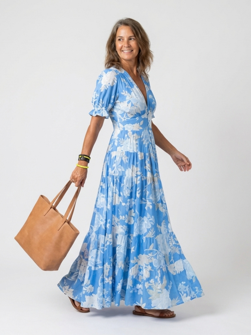 Léonie | Robe midi fleurie col V