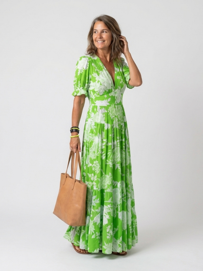 Léonie | Robe midi fleurie col V